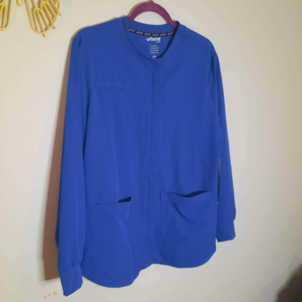 Urbane Icon Womens Scrub Jacket‎ Royal Blue Snap Front Long Sleeve Medical NWT L